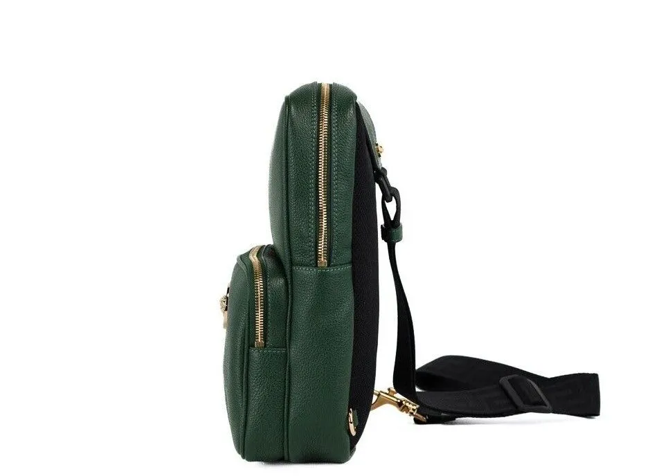 Versace Women's Medusa Small Dark Green Calf Leather Sling Pack Backpack Bookbag Bag
