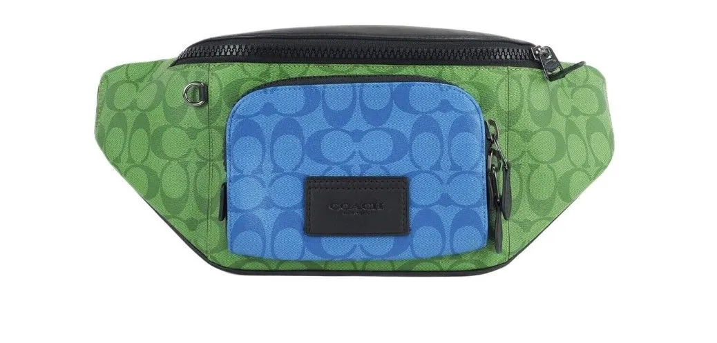 COACH Women's Neon Green Multi Blocked Signature Canvas Track Waist Belt Bag