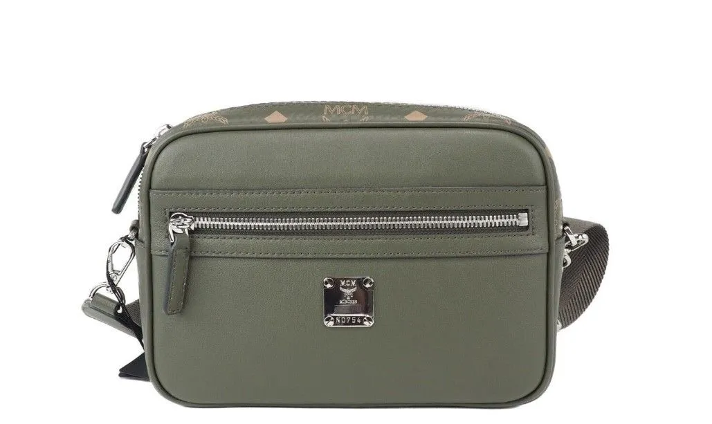 MCM Women's Portuna Small Sea Turtle Visetos Leather Crossbody Handbag Purse Bag Green