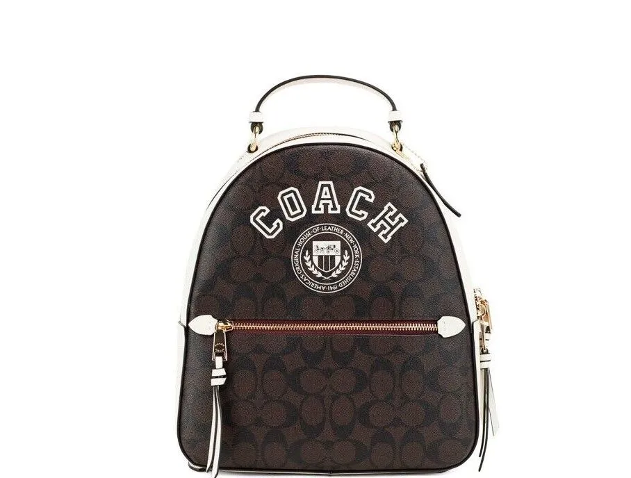 COACH Women's Varsity Brown Chalk Signature Coated Canvas Jordyn Backpack Bag
