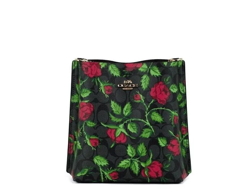COACH Women's Mollie 22 Small Fairytale Rose Canvas Bucket Crossbody Bag Purse