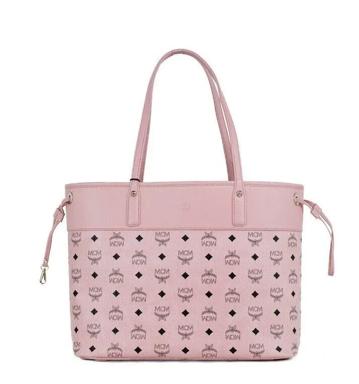 MCM Women's Aren Medium Soft Pink Mixed Visetos Leather Shopper Shoulder Tote Handbag