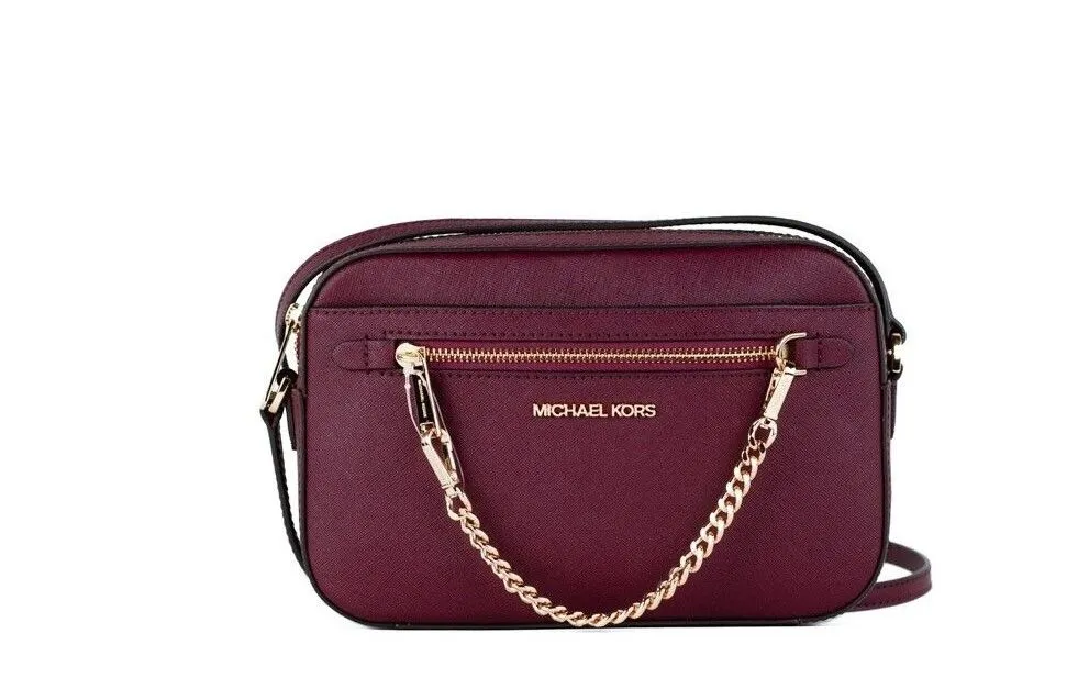 Michael Kors Women's Jet Set Large East West Mulberry Leather Zip Chain Crossbody Bag