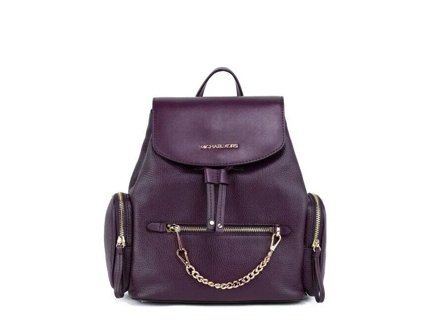 Michael Kors Women's Jet Set Medium Bordeaux Pebbled Leather Chain Backpack Bookbag Bag