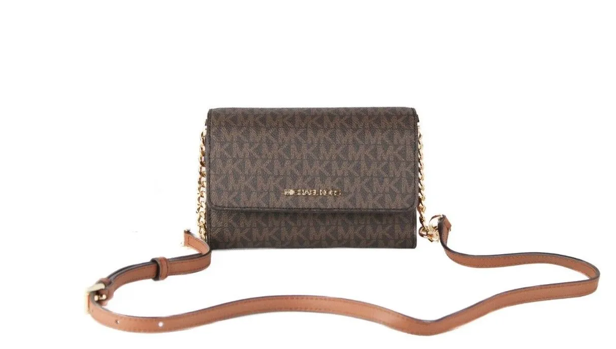 Michael Kors Women's Jet Set Brown PVC Multifunctional Phone Crossbody Wallet Handbag