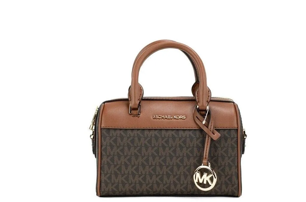 Michael Kors Women's Travel XS Brown Signature Leather Duffle Crossbody Handbag Purse