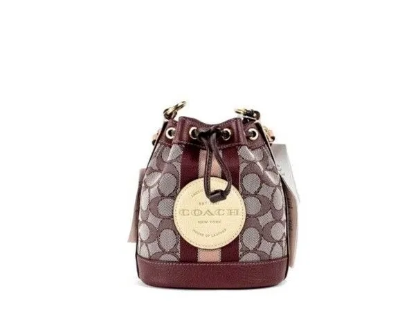 COACH Women's Dempsey Mini Wine Jacquard Canvas Crossbody Bucket Handbag Purse