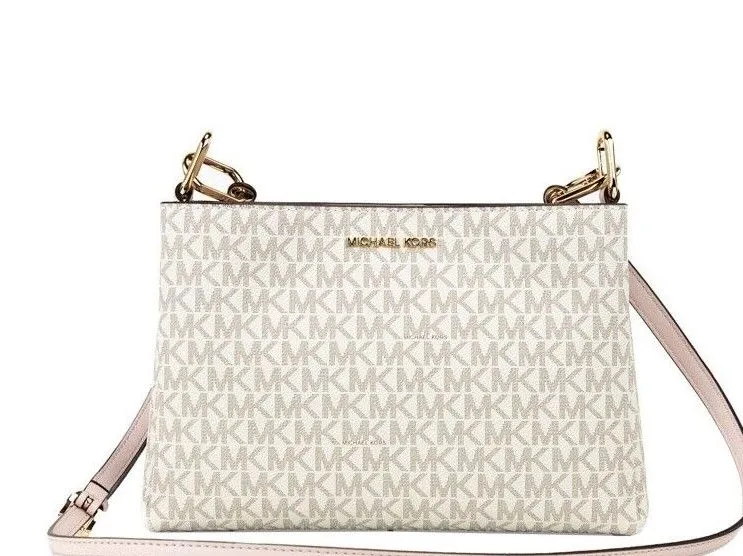 Michael Kors Trisha Vanilla Powder Blush PVC Triple Compartment Crossbody Bag