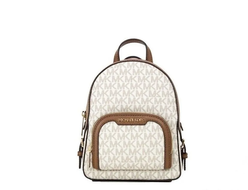 Michael Kors Women's Jaycee XS Vanilla Signature PVC Zip Pocket Shoulder Backpack Bag