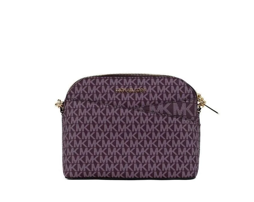 Michael Kors Women's Jet Set Medium Bordeaux Signature PVC X Cross Dome Crossbody Bag