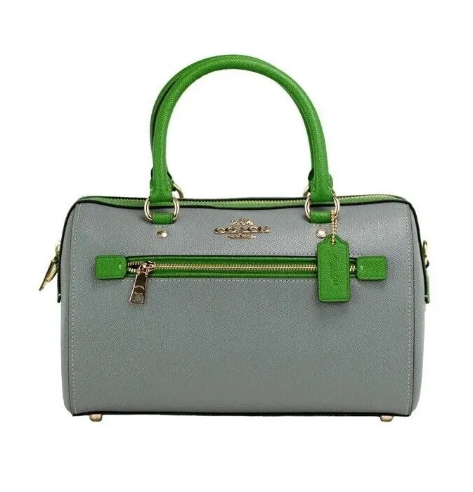 COACH Women's Rowan Multi Kelly Green Colorblock Leather Satchel Crossbody Bag