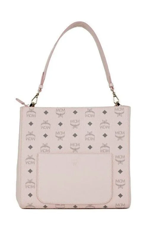 MCM Women's Aren Medium Powder Pink Mixed Visetos Leather Hobo Shoulder Bag Handbag