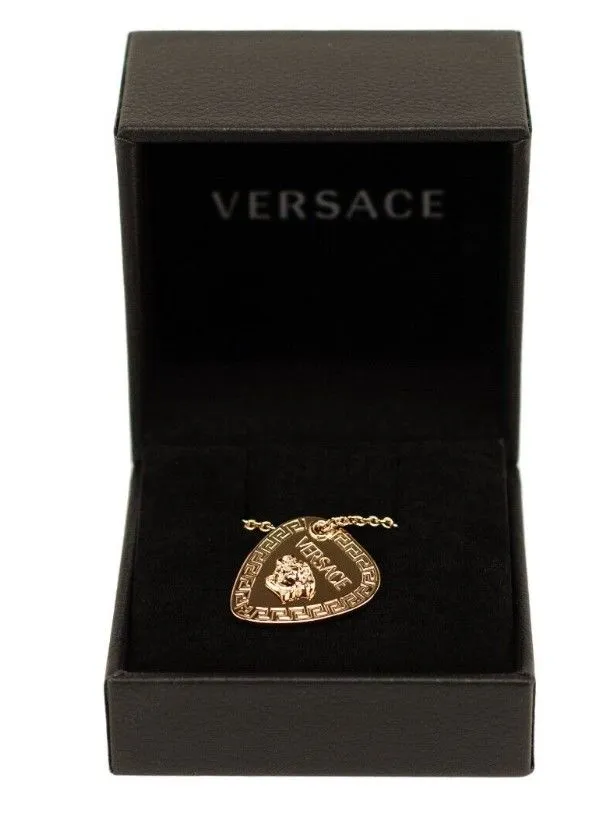 Versace Women's Gold Toned Brass Medusa Head Triangle Coin Guitar Pick Chain Necklace