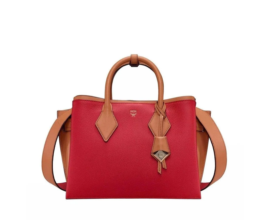 MCM Women's MCM Red Milano Ruby Leather Medium Tote Shoulder Bag