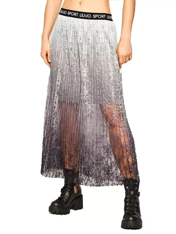 Liu Jo Women's Elegant Grey Pleated Skirt with Logo Waistband
