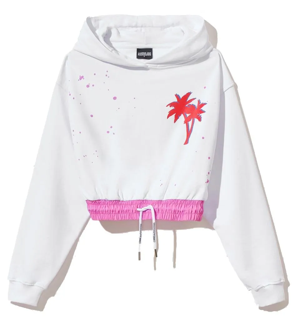 Comme Des Fuckdown Women's Chic Gathered Short Hooded Sweatshirt in White