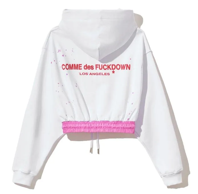 Comme Des Fuckdown Women's Chic Gathered Short Hooded Sweatshirt in White