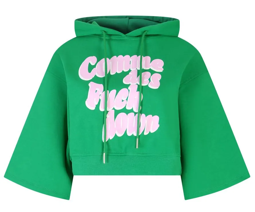 Comme Des Fuckdown Women's Chic Hooded Short Sleeve Green Sweatshirt
