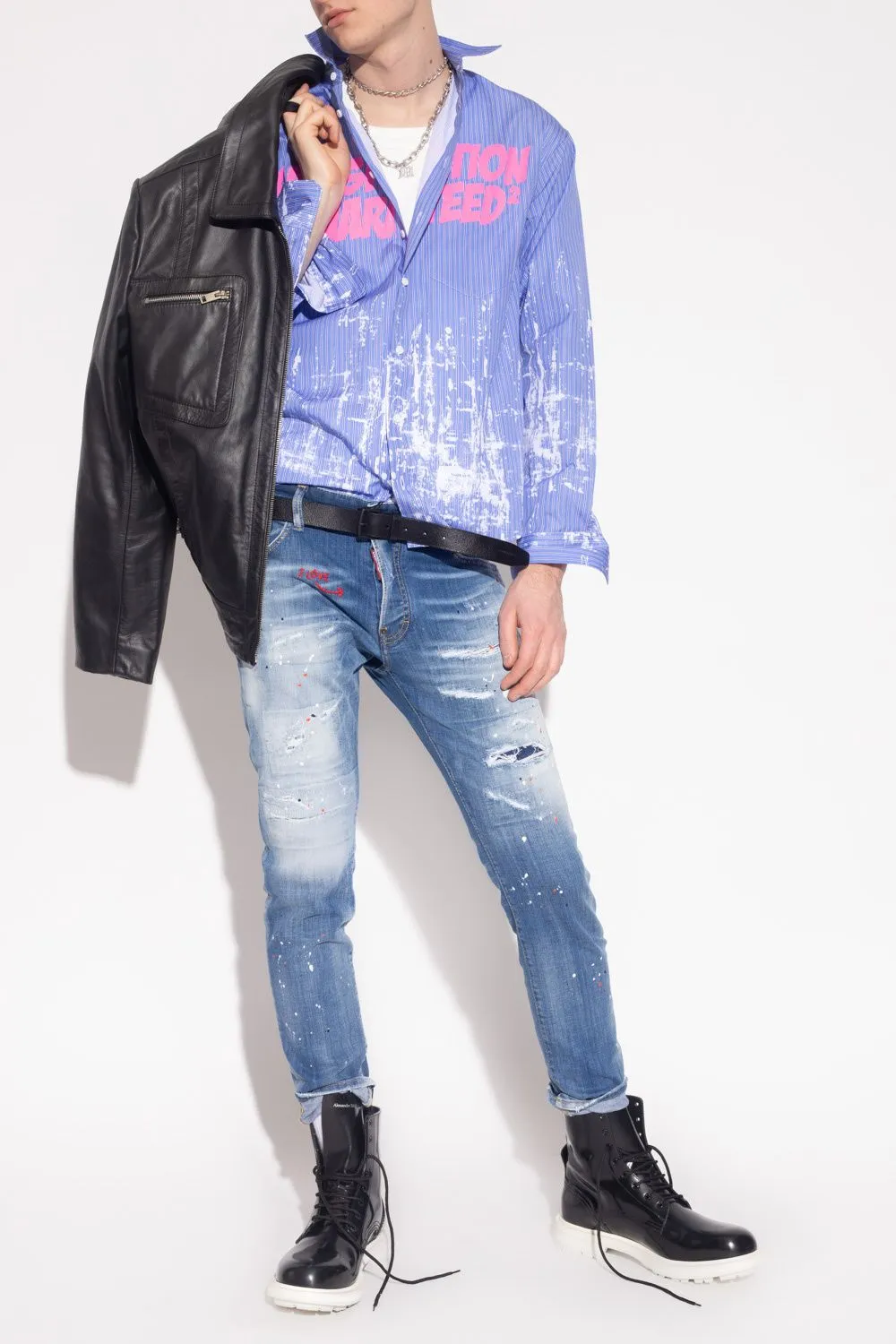 Dsquared² Men's Chic Distressed Paint-Splatter Denim