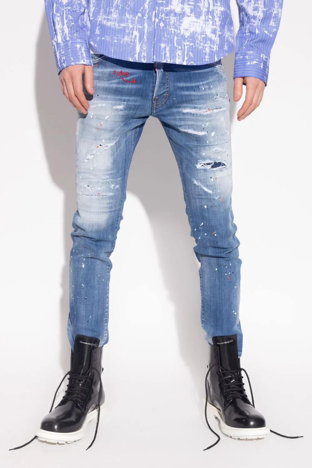 Dsquared² Men's Chic Distressed Paint-Splatter Denim