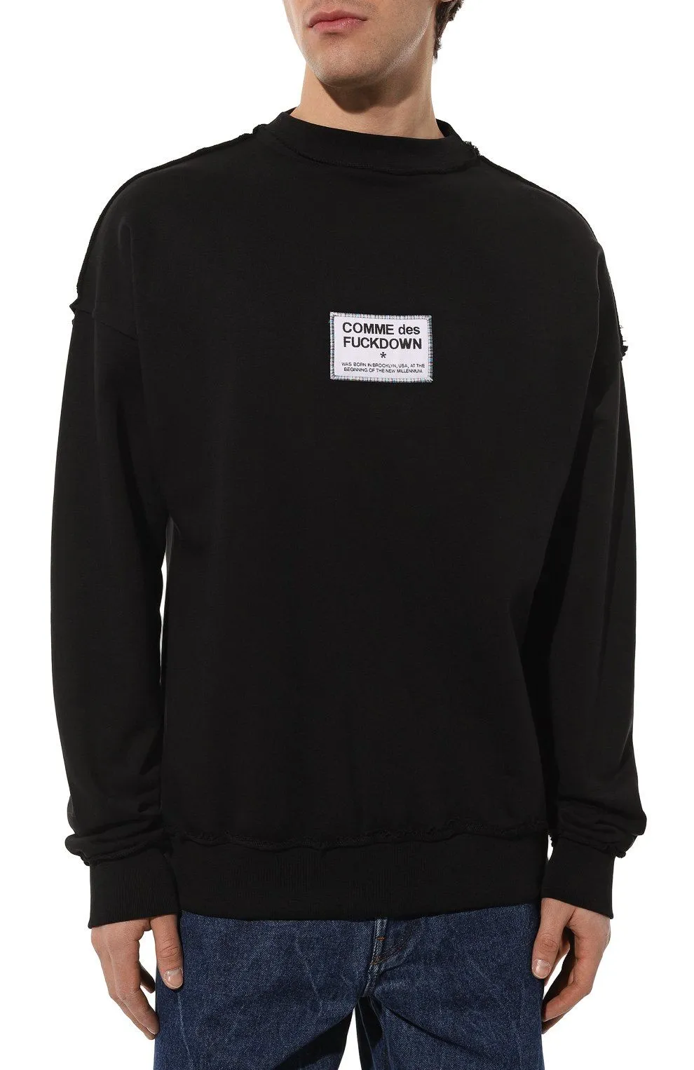Comme Des Fuckdown Men's Chic Raw Cut Crewneck Sweatshirt in Black