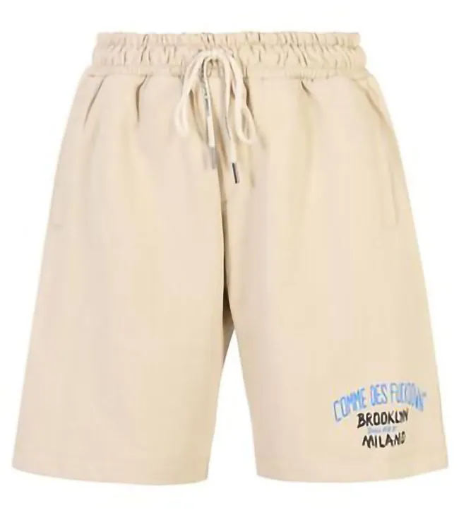 Comme Des Fuckdown Men's Beige Cotton Bermuda Shorts with Logo Print