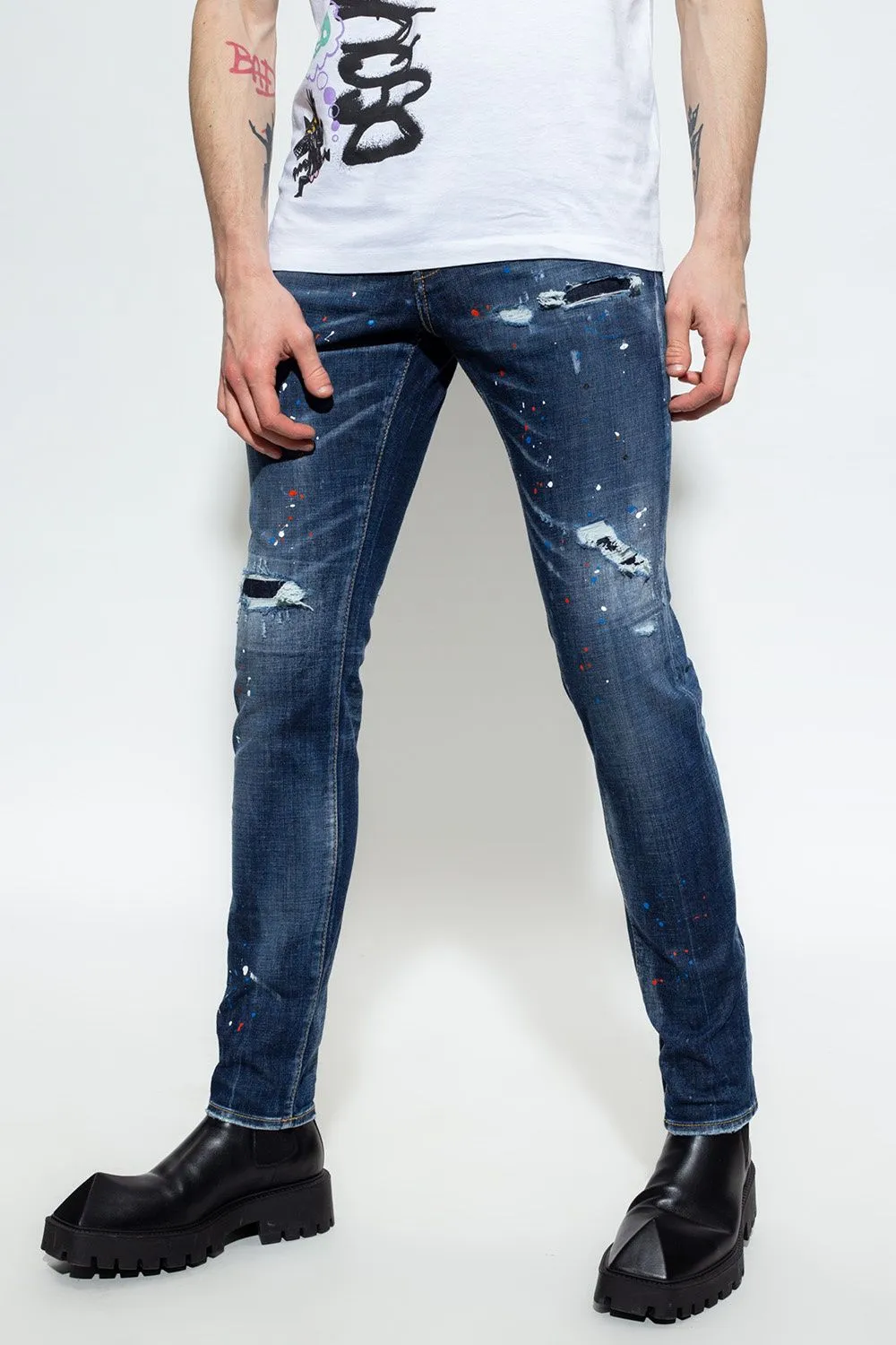 Dsquared² Men's Navy Cool Guy Tapered Splatter Jeans