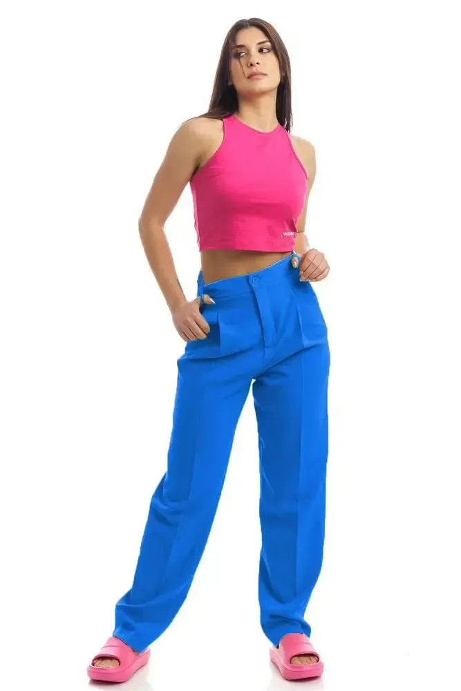 Hinnominate Women's Elegant Blue Soft Pants with Zipper Detail