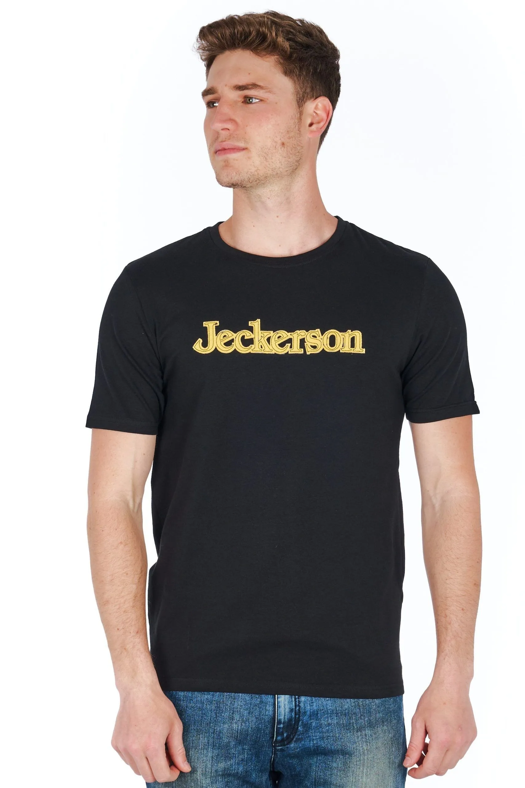 Jeckerson Men's Chic Black Jersey Tee with Emblematic Style