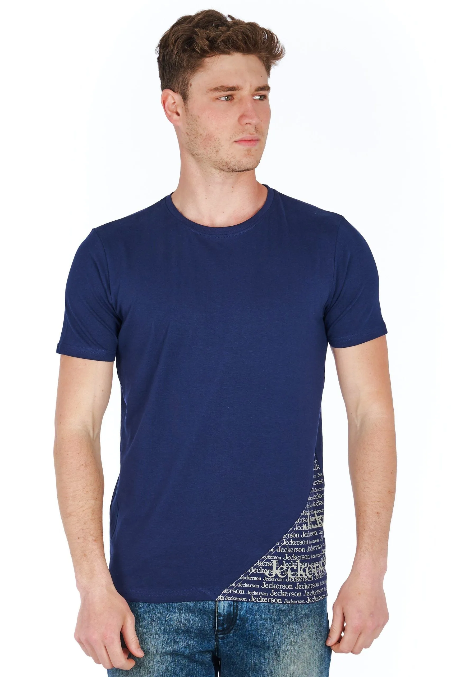 Jeckerson Men's Sleek Blue Jersey Tee with Signature Print