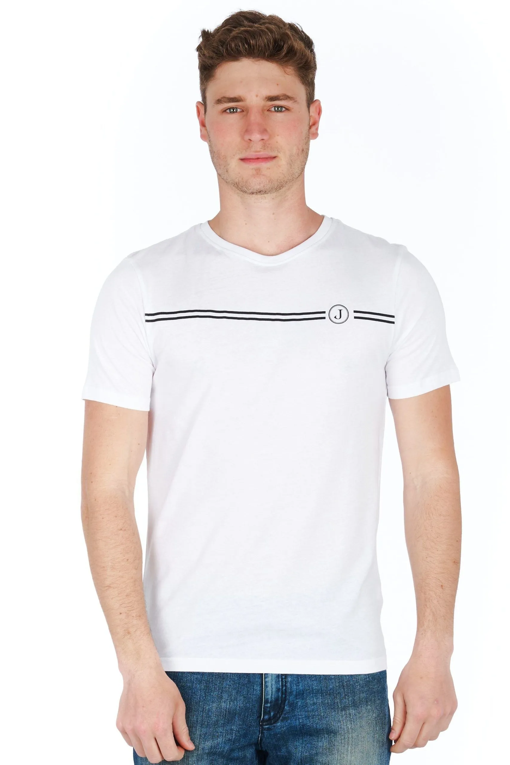 Jeckerson Men's Sleek White Jersey Tee with Chic Front Print