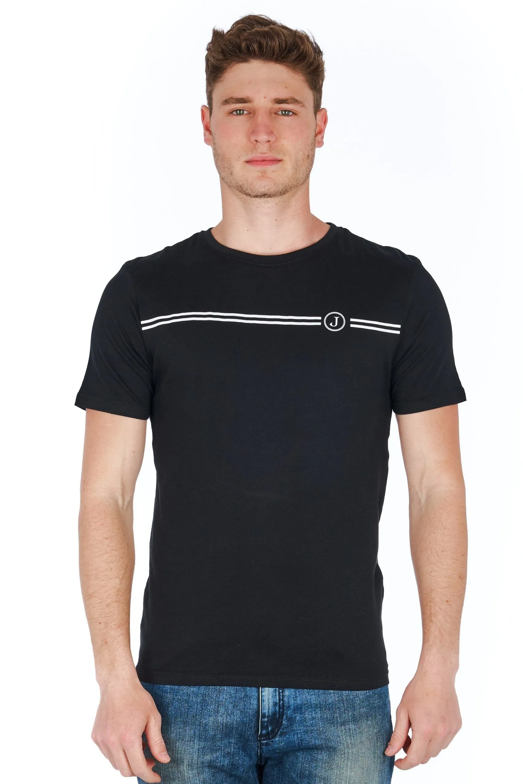 Jeckerson Men's Sleek Black Jersey Tee with Signature Print