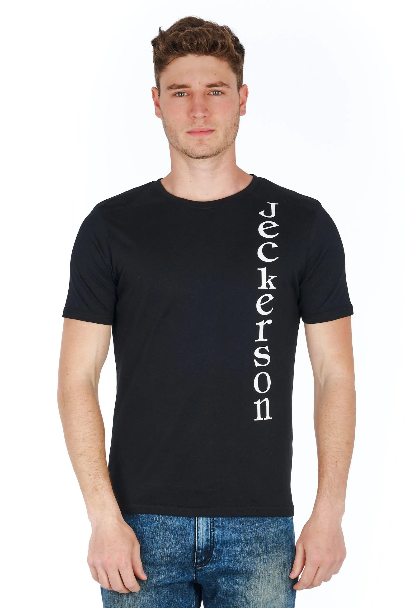 Jeckerson Men's Sleek Vertical Logo Tee with Slim Fit