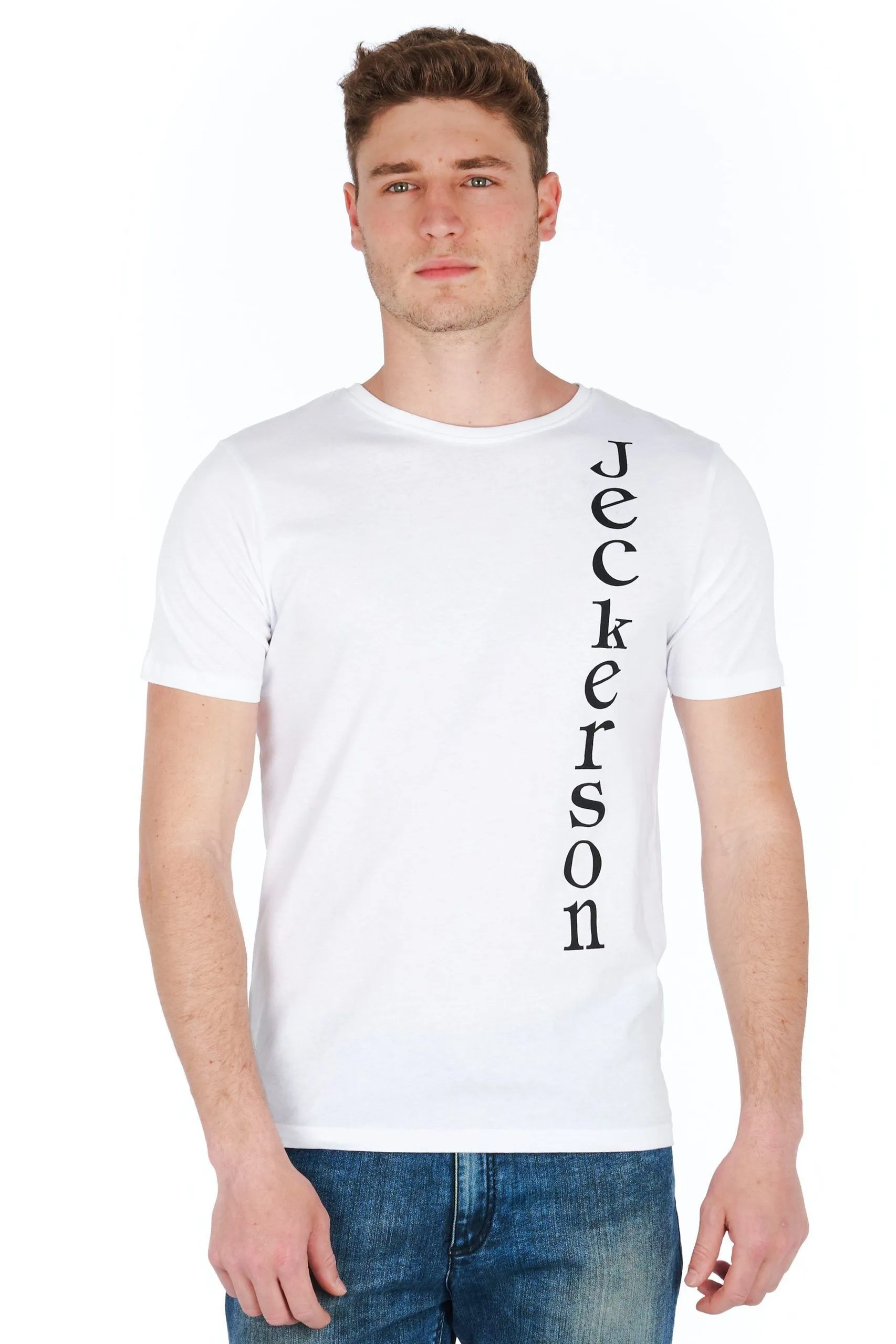Jeckerson Men's Elevated White Jersey Logo Tee - Slim Fit