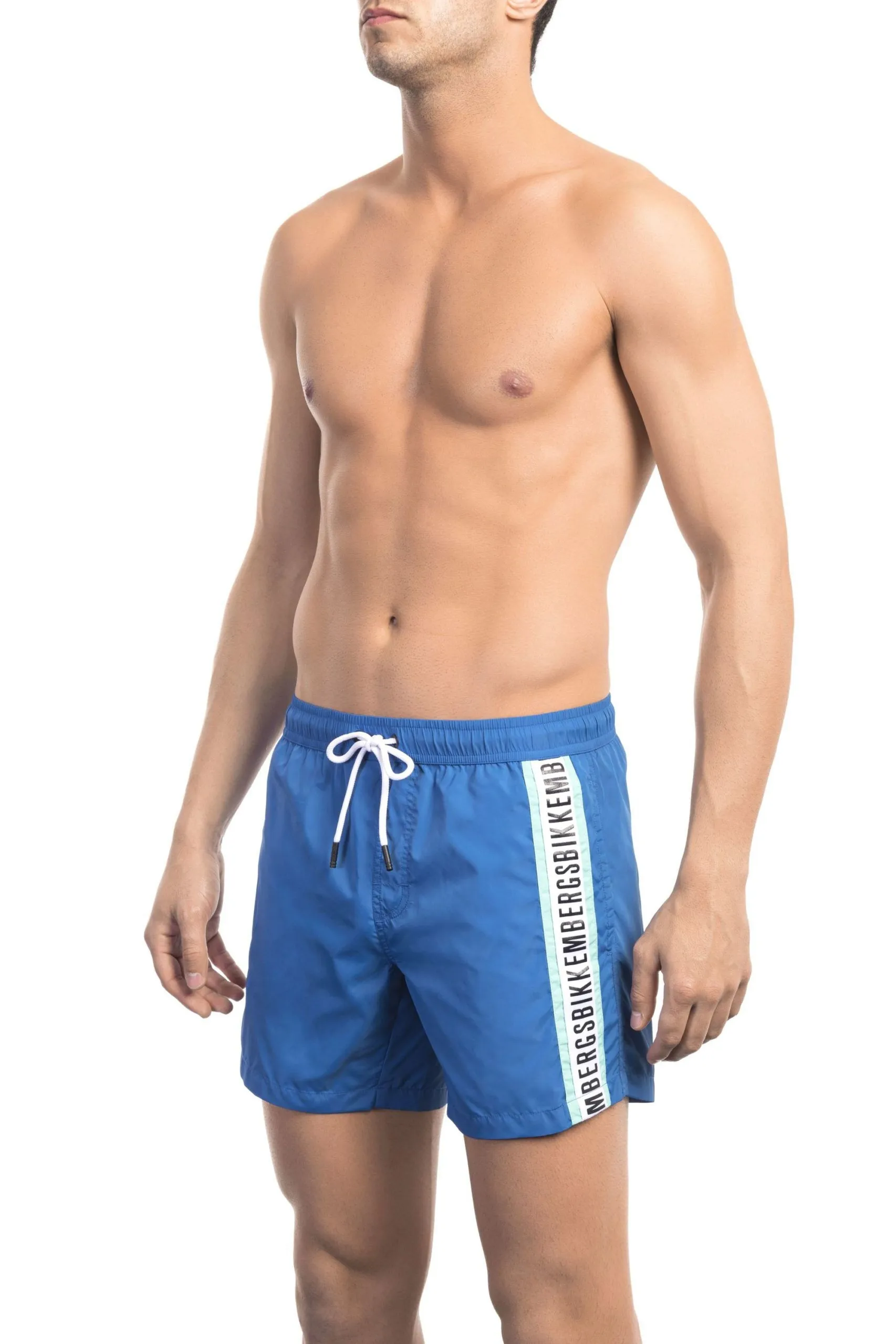 Bikkembergs Men's Elegant Blue Swim Shorts with Sleek Tape Detail