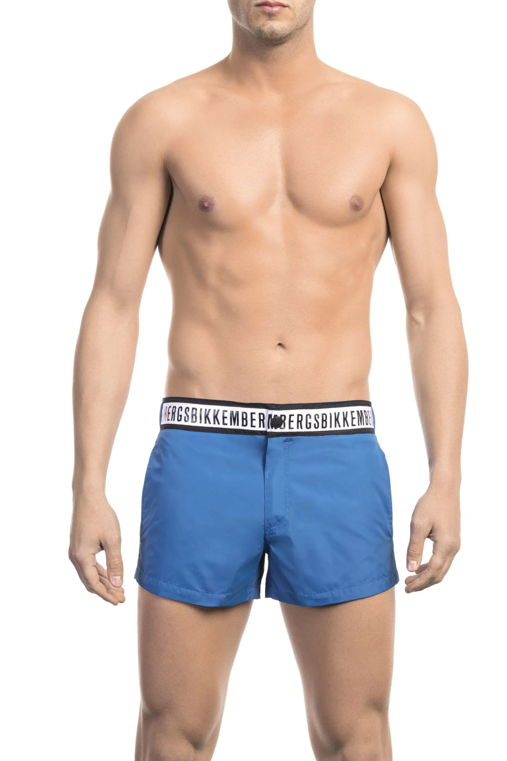 Bikkembergs Men's Sleek Blue Swim Shorts with Signature Band