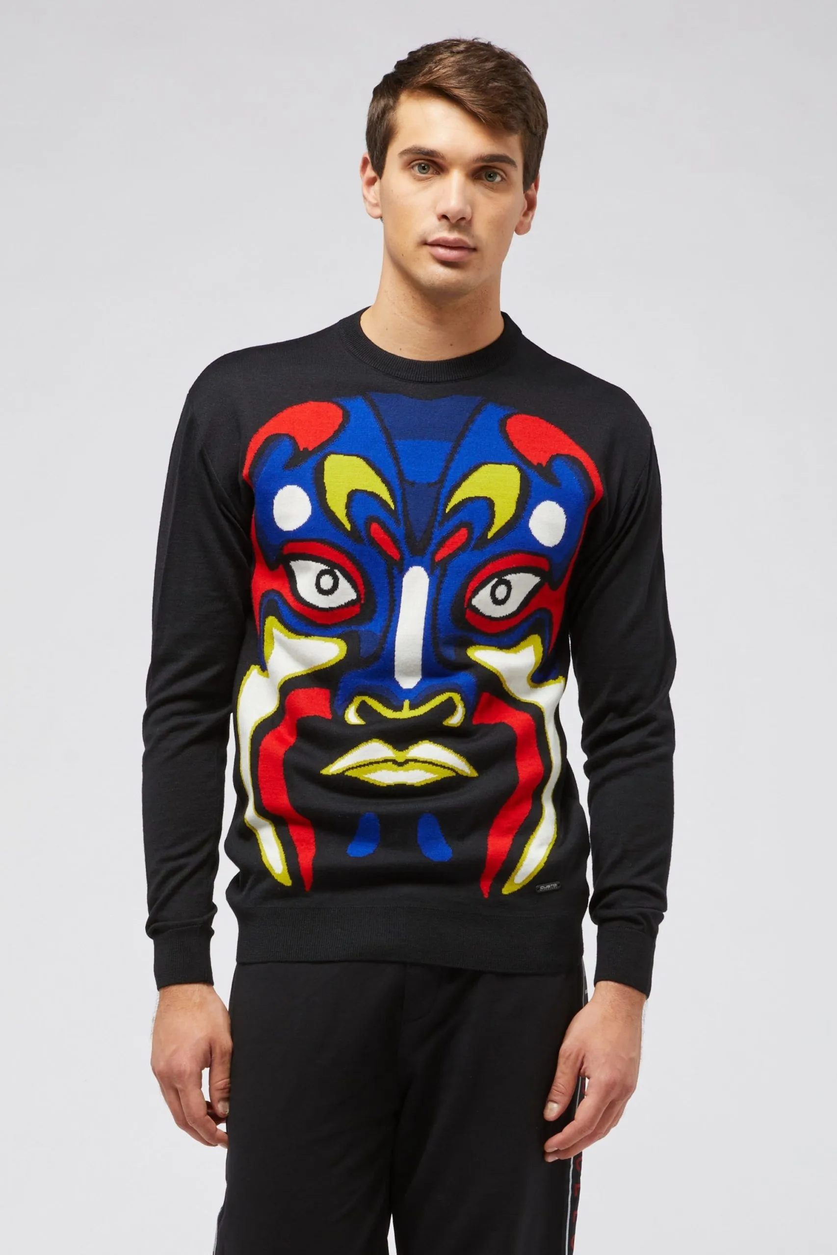 Custo Barcelona Men's Multicolored Fantasy Round Neck Sweater