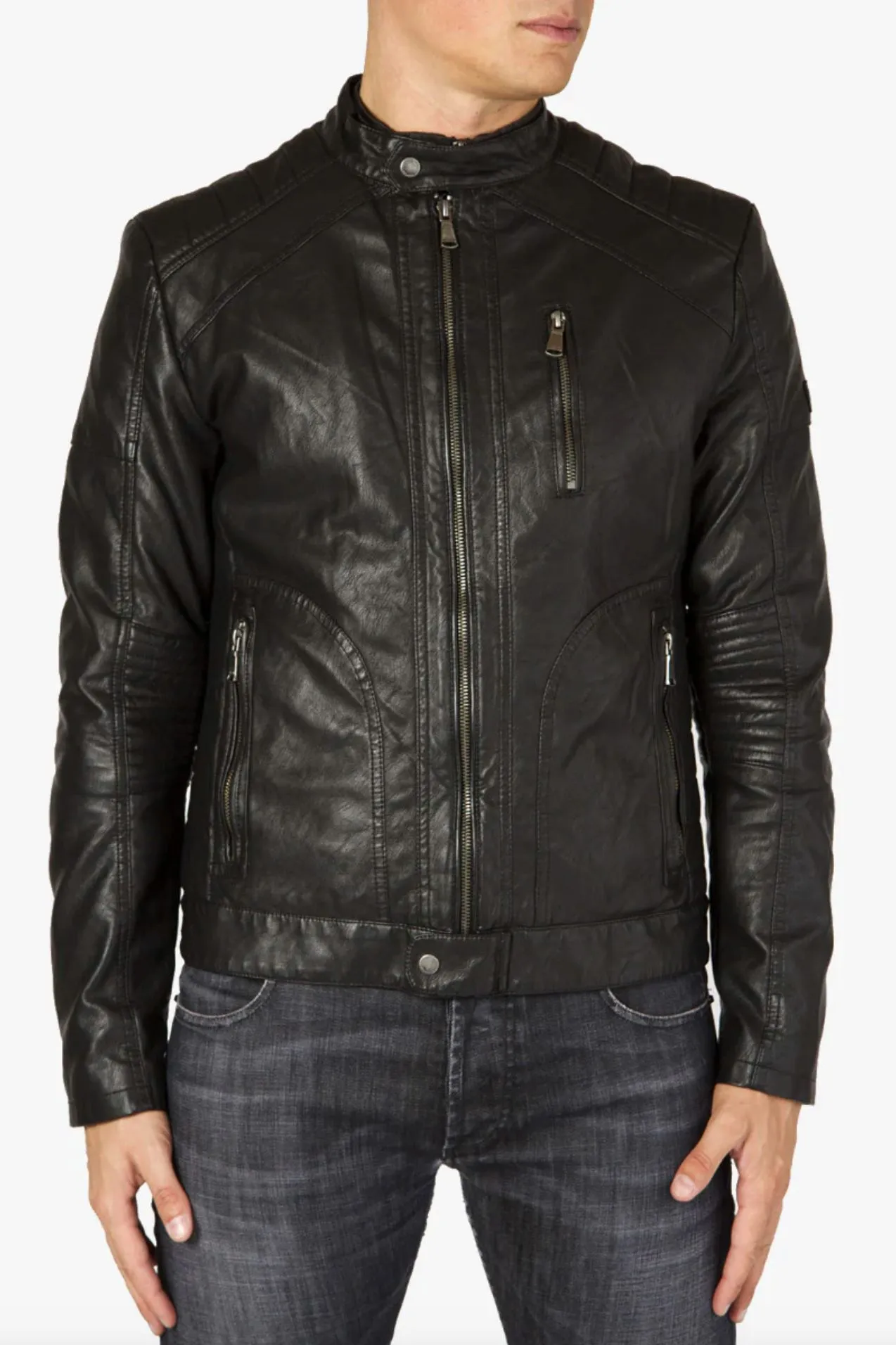 Yes Zee Men's Sleek Black Faux Leather Men's Jacket