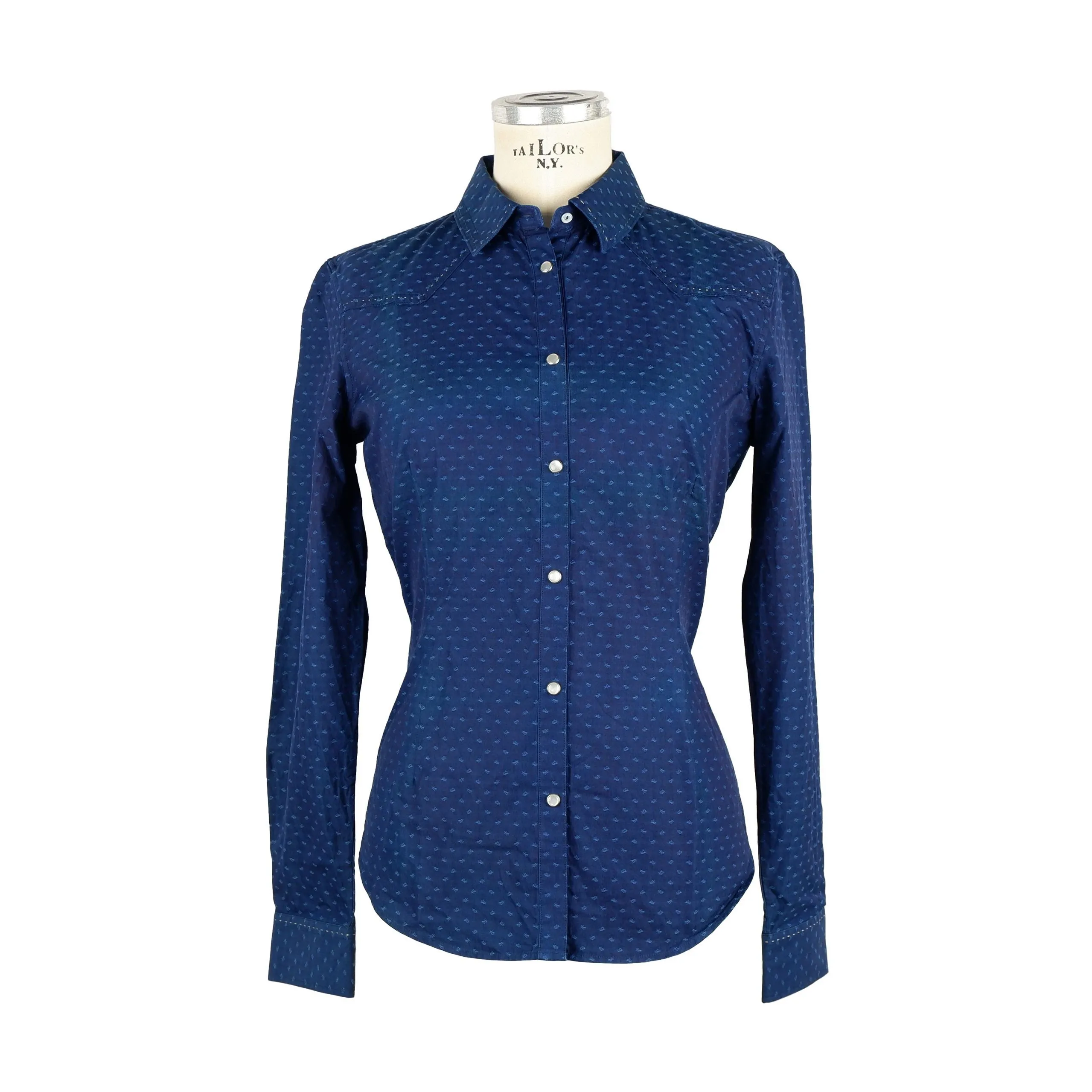 Jacob Cohen Women's Chic Dark Blue Cotton Blouse with Pattern Stitching