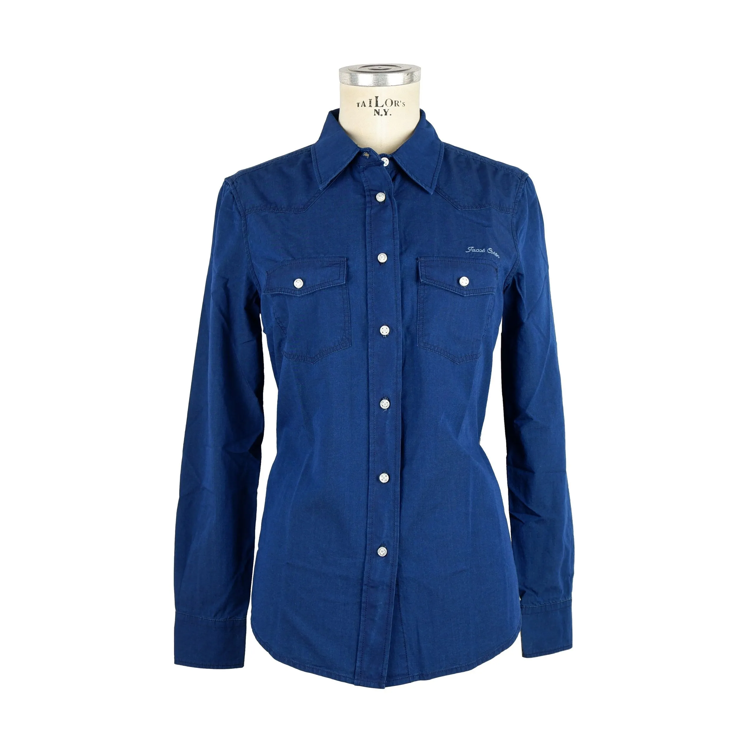 Jacob Cohen Women's Elegant Blue Cotton Blouse With White Buttons