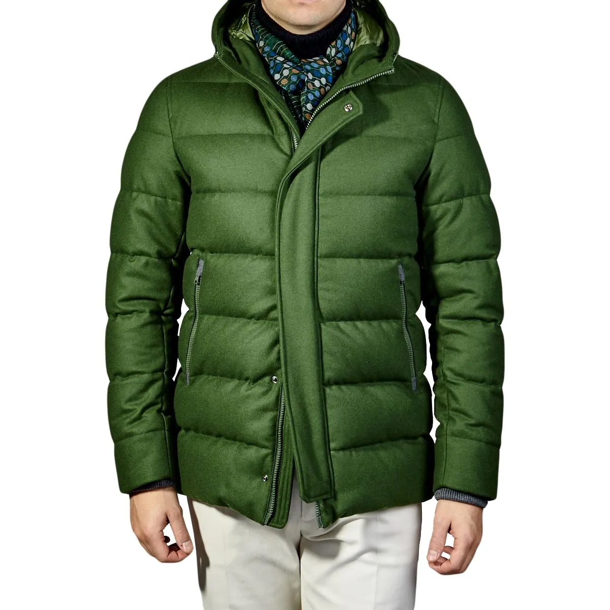 Herno Men's Elegant Green Water-Repellent Down Jacket with Hood