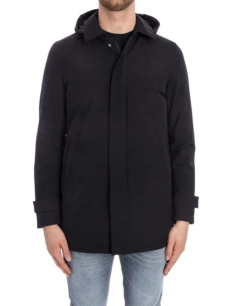 Herno Men's Elegant Black Down Jacket with Removable Hood