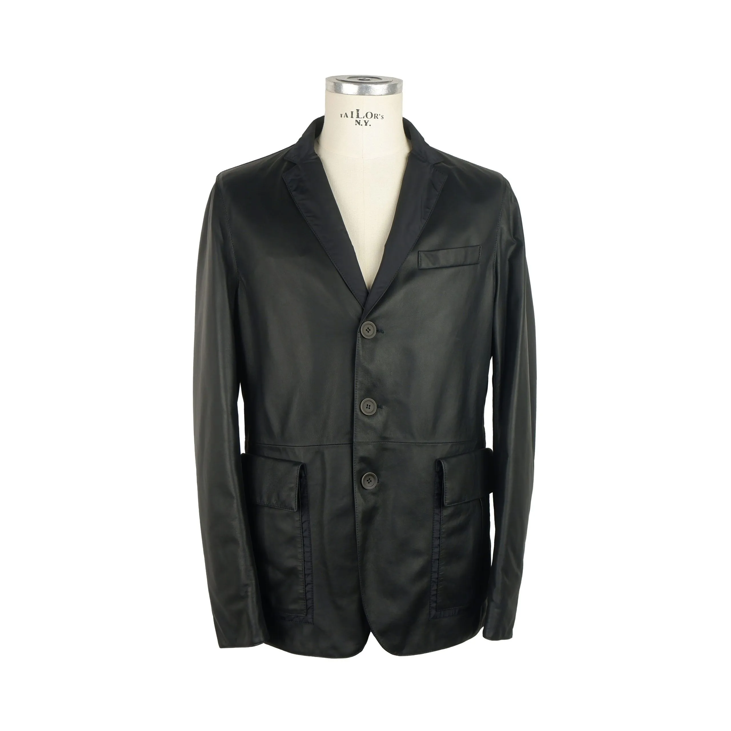 Herno Men's Elegant Men's Leather Jacket with Classic Collar