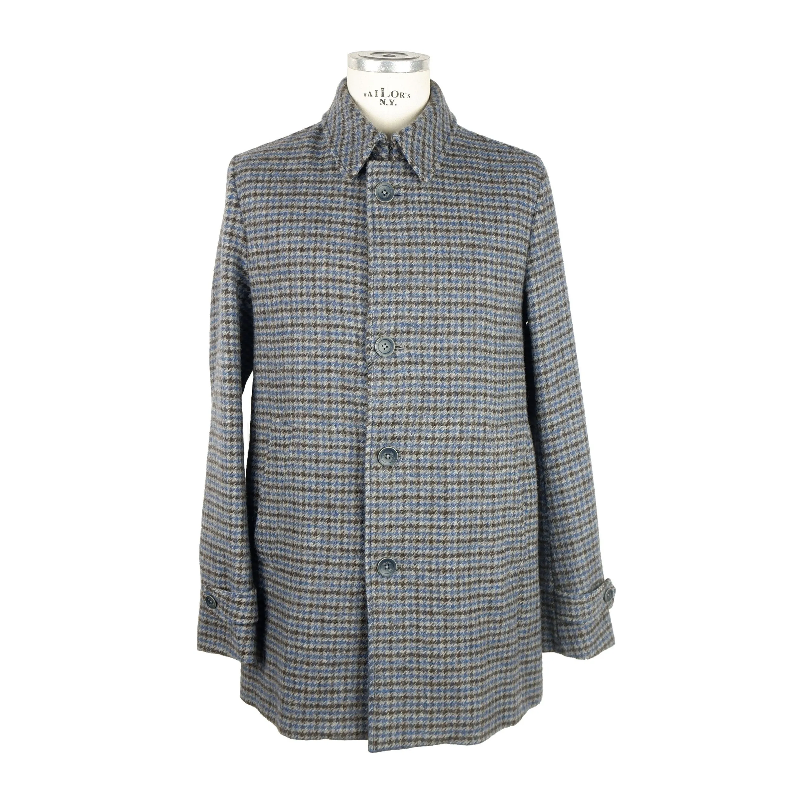 Herno Men's Elegant Pied de Poule Wool Coat with Button Closure