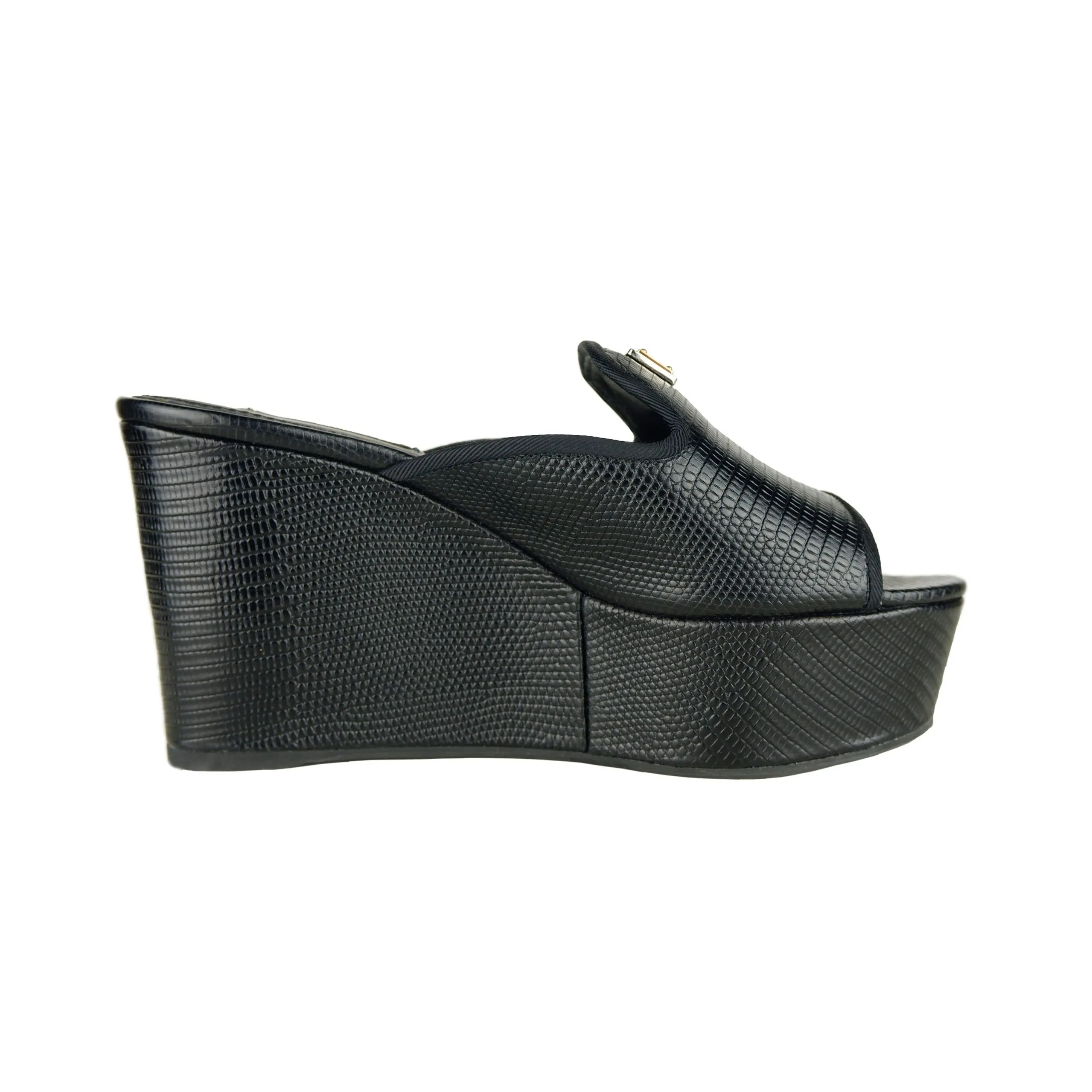 Dolce & Gabbana Women's Chic Calfskin Wedge Sandals in Timeless Black