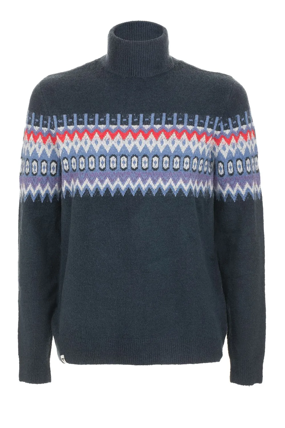 Fred Mello Men's Elegant Blue Turtleneck Patterned Sweater