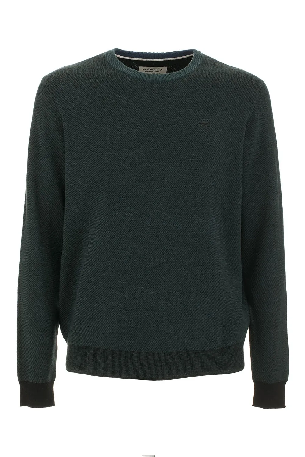 Fred Mello Men's Green Cotton Blend Crewneck Logo Sweater
