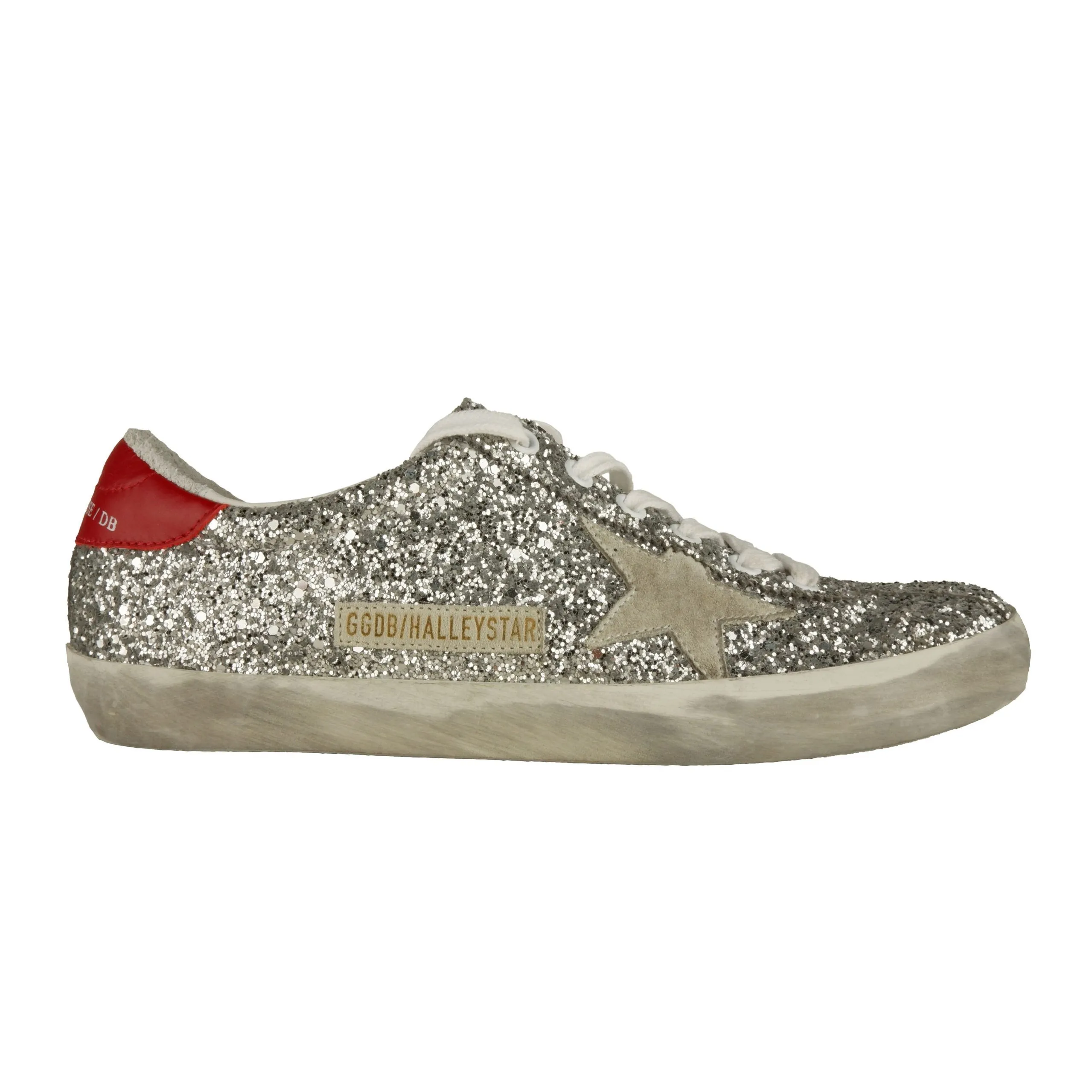 Golden Goose Women's Glittering Silver Sneakers with Iconic Star Detail
