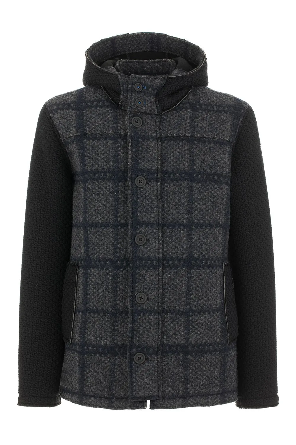 Fred Mello Men's Elegant Wool Blend Hooded Coat in Blue