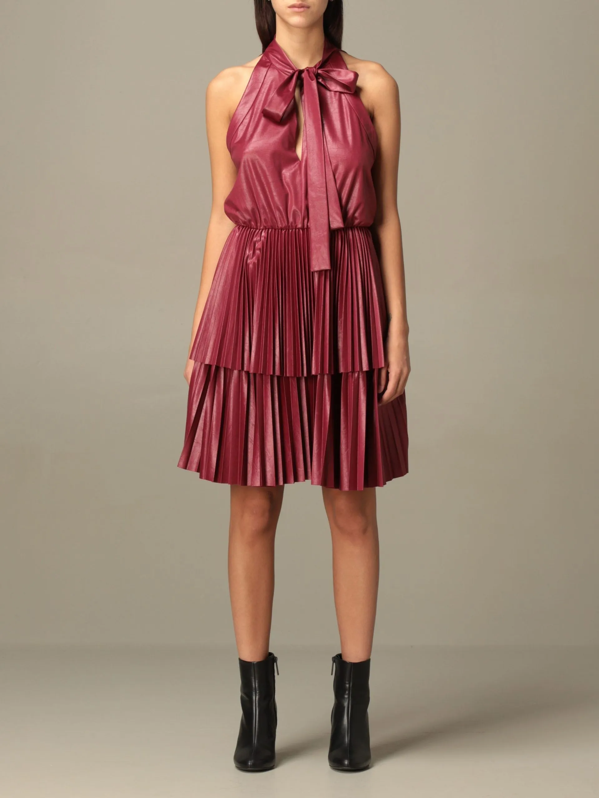 PINKO Women's Chic Red Sleeveless Leather-Effect Dress
